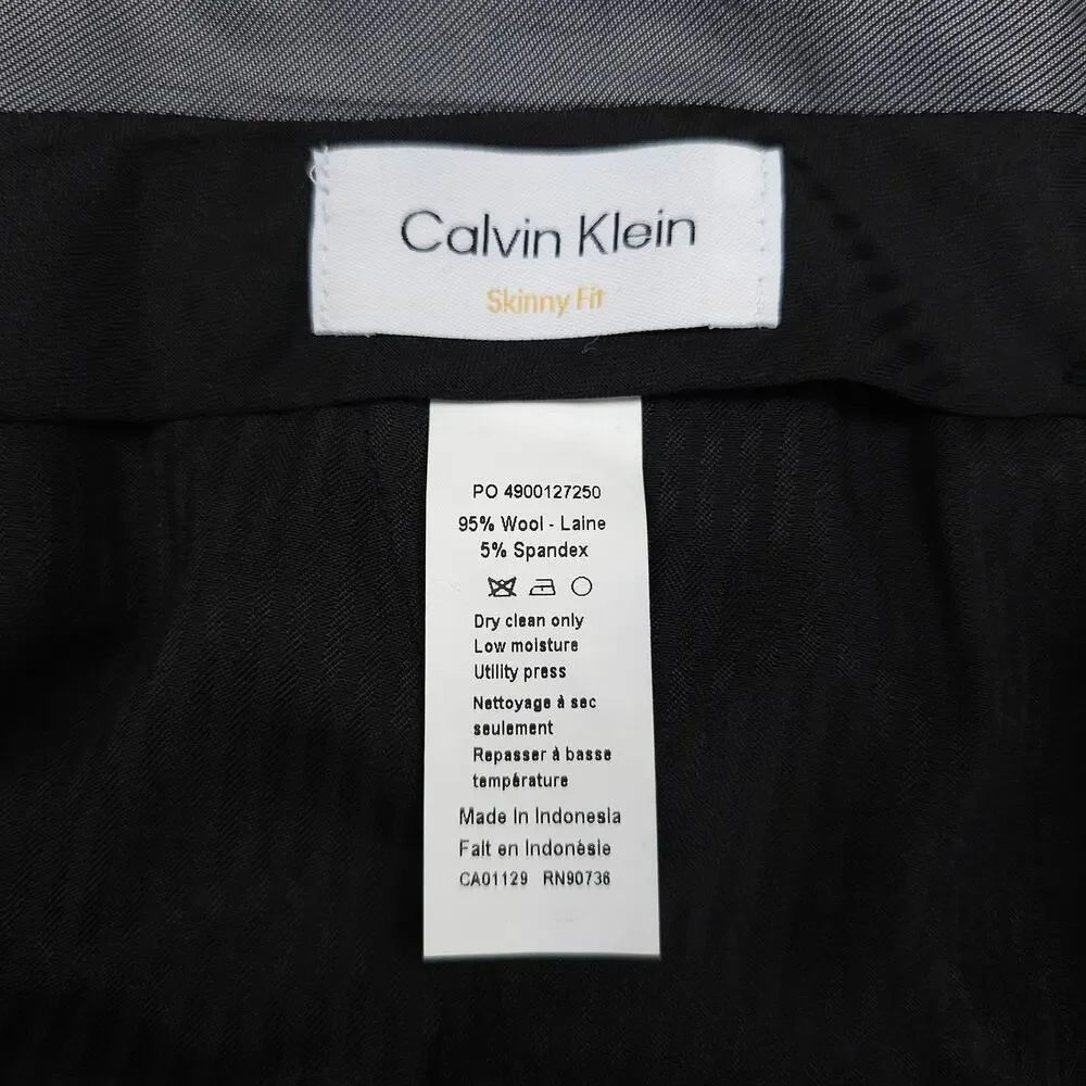 Calvin Klein Mens Skinny Fit 2 Piece Suit 44R 34x32 Navy Blue Solid Stretch Wool